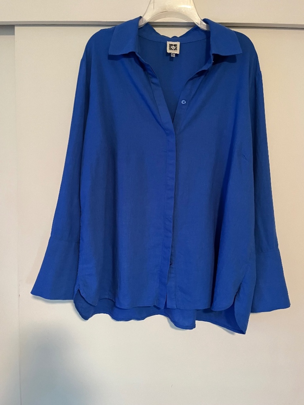 Anne Klein Royal Blue Button Front Blouse 2X Lightweight Career Top